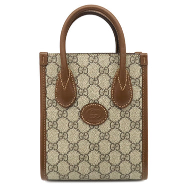 グッチ GUCCI インターロッキングG ミニトート 671623 ブラウン GGスプリームキャンバス 2WAYバッグ ゴールド金具 PVC×レザー