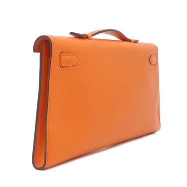 エルメス HERMES ケリー ロング ポシェット オレンジ ヴォースイフト ハンドバッグ シルバー金具 クラッチバッグ