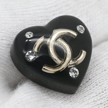 シャネル CHANEL ココマーク ハート ブラック×ゴールド GP ラインストーン レジン ピアス CCマーク 黒 4Pラインストーン