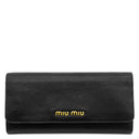 ミュウミュウ MIU MIU 二つ折り ロゴプレート 5MH109 NERO ゴートレザー マドラス 長財布 ゴールド金具 黒 ロングウォレット カードケース付き