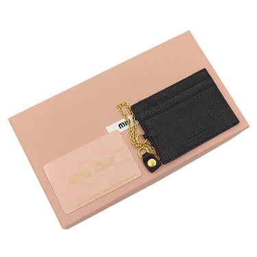 ミュウミュウ MIU MIU 二つ折り ロゴプレート 5MH109 NERO ゴートレザー マドラス 長財布 ゴールド金具 黒 ロングウォレット カードケース付き