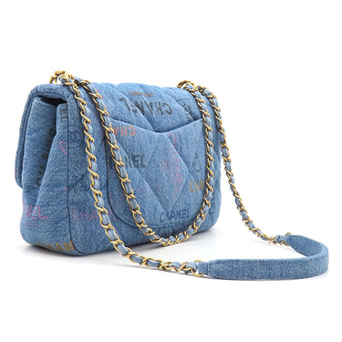 シャネル CHANEL マトラッセ 25 ブルー デニム ショルダーバッグ ゴールド金具 デニム チェーンショルダー