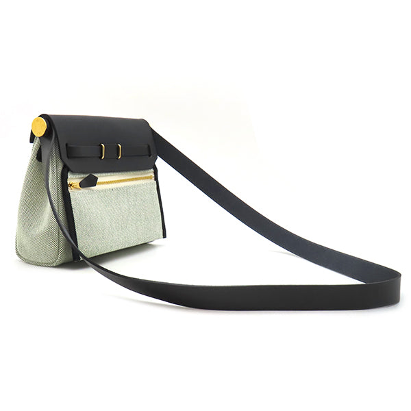 エルメス HERMES ショルダーバッグ エールバッグジップ ミニ 20 キャンバス レザー トワルアッシュ ヴァッシュハンター ブラック×ヴェールモワイヤン ゴールド金具 黒 2025年製 K 【箱】【中古】 HERMES（エルメス） エールバッグ ジップ ミニ 20 ショルダーバッグ K