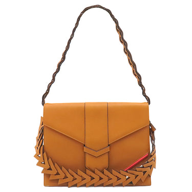 ロエベ LOEWE フラップバッグ ブラウン レザー 2WAYバッグ ゴールド金具 ハンドバッグ ショルダー 編み込み