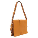 ロエベ LOEWE フラップバッグ ブラウン レザー 2WAYバッグ ゴールド金具 ハンドバッグ ショルダー 編み込み