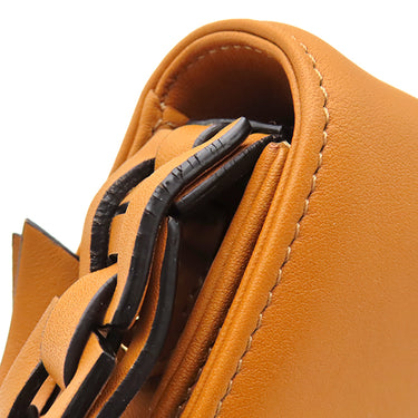 ロエベ LOEWE フラップバッグ ブラウン レザー 2WAYバッグ ゴールド金具 ハンドバッグ ショルダー 編み込み