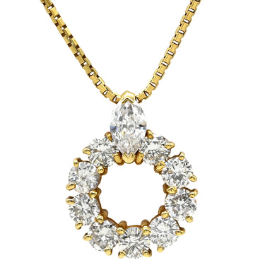 ノンブランド NON BRAND ダイヤ 1.28ct デザインペンダント イエローゴールド K18YG ダイヤモンド ネックレス 18K 750 YG ラウンド サークル 10石 マーキス ラウンドブリリアントカット