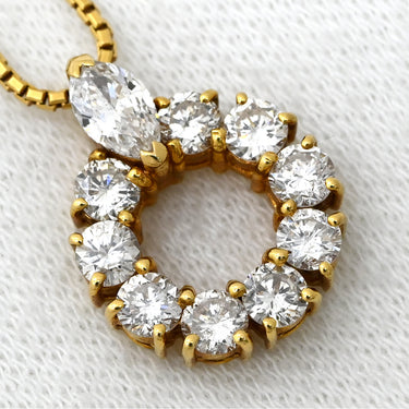 ノンブランド NON BRAND ダイヤ 1.28ct デザインペンダント イエローゴールド K18YG ダイヤモンド ネックレス 18K 750 YG ラウンド サークル 10石 マーキス ラウンドブリリアントカット
