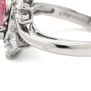 ノンブランド NON BRAND ピンクサファイア 1.40ct ダイヤ ピンク×プラチナシルバー Pt900 サファイア ダイヤモンド リング 指輪 桃色 プラチナ Pt900 オーバル ヘイローデザイン 11号