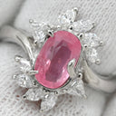 ノンブランド NON BRAND ピンクサファイア 1.40ct ダイヤ ピンク×プラチナシルバー Pt900 サファイア ダイヤモンド リング 指輪 桃色 プラチナ Pt900 オーバル ヘイローデザイン 11号