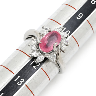 ノンブランド NON BRAND ピンクサファイア 1.40ct ダイヤ ピンク×プラチナシルバー Pt900 サファイア ダイヤモンド リング 指輪 桃色 プラチナ Pt900 オーバル ヘイローデザイン 11号