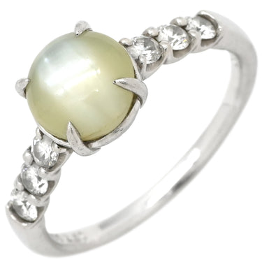 ノンブランド NON BRAND クリソベリル キャッツアイ 2.50ct ダイヤモンド 0.30ct グリーン×プラチナシルバー Pt900 クリソベリルキャッツアイ ダイヤモンド リング 指輪 猫目石 緑褐色 プラチナ 13号