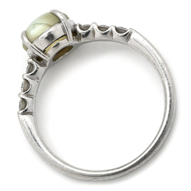ノンブランド NON BRAND クリソベリル キャッツアイ 2.50ct ダイヤモンド 0.30ct グリーン×プラチナシルバー Pt900 クリソベリルキャッツアイ ダイヤモンド リング 指輪 猫目石 緑褐色 プラチナ 13号