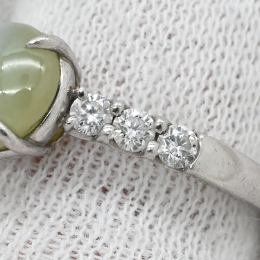 ノンブランド NON BRAND クリソベリル キャッツアイ 2.50ct ダイヤモンド 0.30ct グリーン×プラチナシルバー Pt900 クリソベリルキャッツアイ ダイヤモンド リング 指輪 猫目石 緑褐色 プラチナ 13号