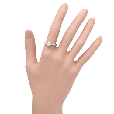 ノンブランド NON BRAND クリソベリル キャッツアイ 2.50ct ダイヤモンド 0.30ct グリーン×プラチナシルバー Pt900 クリソベリルキャッツアイ ダイヤモンド リング 指輪 猫目石 緑褐色 プラチナ 13号