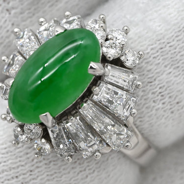 ノンブランド NON BRAND ヒスイ 2.526ct ダイヤモンド プラチナシルバー Pt850 ヒスイ ダイヤモンド リング 指輪 緑 グリーン 翡翠 ひすい ジェイダイト オーバル 5.5号