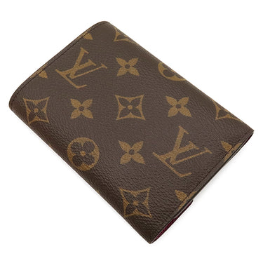 ルイヴィトン LOUIS VUITTON ポルトフォイユ ヴィクトリーヌ M41938 フューシャ モノグラムキャンバス 三つ折り財布 ゴールド金具 茶 ピンク