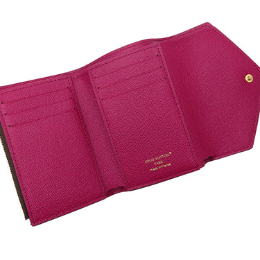 ルイヴィトン LOUIS VUITTON ポルトフォイユ ヴィクトリーヌ M41938 フューシャ モノグラムキャンバス 三つ折り財布 ゴールド金具 茶 ピンク