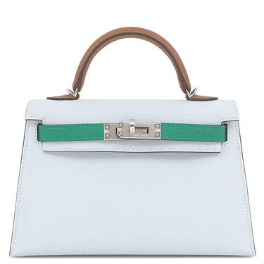 エルメス HERMES ミニケリードゥ 外縫い ブループリュム×ヴェールジェイド×ゴールド ヴォーエプソン 2WAYバッグ シルバー金具 ショルダー トリコロール