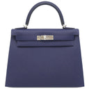 エルメス HERMES ケリー28 外縫い ブルーサフィール ヴォーエプソン 2WAYバッグ シルバー金具 紺