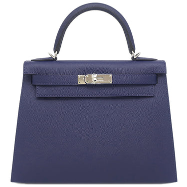 エルメス HERMES ケリー28 外縫い ブルーサフィール ヴォーエプソン 2WAYバッグ シルバー金具 紺