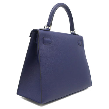 エルメス HERMES ケリー28 外縫い ブルーサフィール ヴォーエプソン 2WAYバッグ シルバー金具 紺
