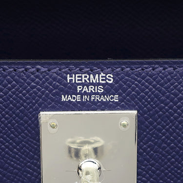 エルメス HERMES ケリー28 外縫い ブルーサフィール ヴォーエプソン 2WAYバッグ シルバー金具 紺