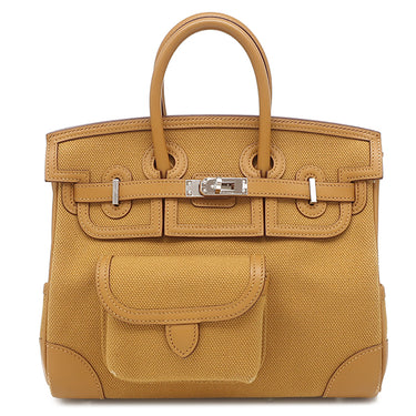 エルメス HERMES バーキン25 カーゴ デゼール×セサミ ヴォースイフト トワルゴエラン ハンドバッグ シルバー金具 茶