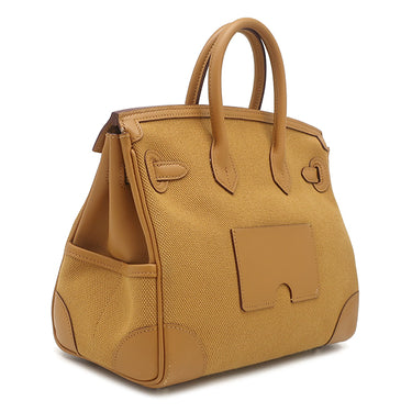 エルメス HERMES バーキン25 カーゴ デゼール×セサミ ヴォースイフト トワルゴエラン ハンドバッグ シルバー金具 茶