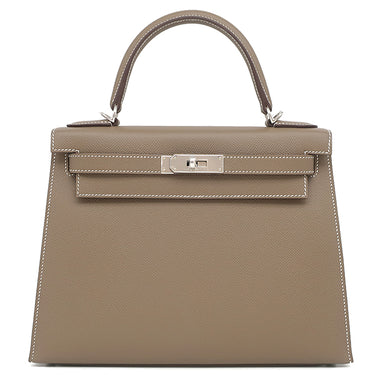 エルメス HERMES ケリー28 外縫い エトゥープ ヴォーエプソン 2WAYバッグ シルバー金具 ハンドバッグ ショルダー