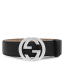 グッチ GUCCI インターロッキングG #110 114984 ブラック レザー グッチシマレザー ベルト シルバー金具 バックル付き 黒 シルバー グッチシマ