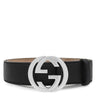 グッチ GUCCI インターロッキングG #110 114984 ブラック レザー グッチシマレザー ベルト シルバー金具 バックル付き 黒 シルバー グッチシマ