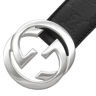 グッチ GUCCI インターロッキングG #110 114984 ブラック レザー グッチシマレザー ベルト シルバー金具 バックル付き 黒 シルバー グッチシマ
