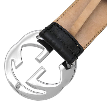 グッチ GUCCI インターロッキングG #110 114984 ブラック レザー グッチシマレザー ベルト シルバー金具 バックル付き 黒 シルバー グッチシマ