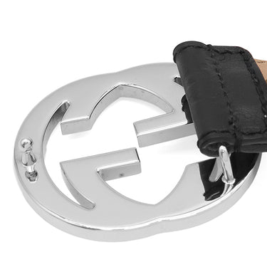 グッチ GUCCI インターロッキングG #110 114984 ブラック レザー グッチシマレザー ベルト シルバー金具 バックル付き 黒 シルバー グッチシマ
