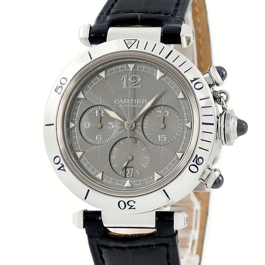 腕時計 カルティエ Cartier パシャ 38mm クロノグラフ 2004年冬季限定モデル W3107355 自動巻き メンズ グレー デイト ギョウシェ