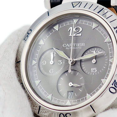 腕時計 カルティエ Cartier パシャ 38mm クロノグラフ 2004年冬季限定モデル W3107355 自動巻き メンズ グレー デイト ギョウシェ