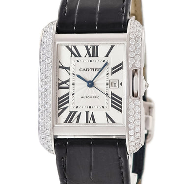 腕時計 カルティエ Cartier タンク アングレーズ LM WT100018 自動巻き メンズ K18WG無垢 純正ダイヤ デイト 青針 ローマン