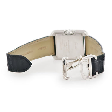 腕時計 カルティエ Cartier タンク アングレーズ LM WT100018 自動巻き メンズ K18WG無垢 純正ダイヤ デイト 青針 ローマン