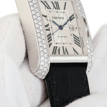 腕時計 カルティエ Cartier タンク アングレーズ LM WT100018 自動巻き メンズ K18WG無垢 純正ダイヤ デイト 青針 ローマン