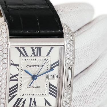 腕時計 カルティエ Cartier タンク アングレーズ LM WT100018 自動巻き メンズ K18WG無垢 純正ダイヤ デイト 青針 ローマン