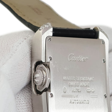 腕時計 カルティエ Cartier タンク アングレーズ LM WT100018 自動巻き メンズ K18WG無垢 純正ダイヤ デイト 青針 ローマン