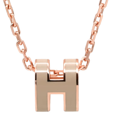 エルメス HERMES ポップアッシュ ミニ ペンダント マロングラッセ×ローズゴールド GP ラッカー ネックレス ピンクゴールド金具 Hモチーフ 新品 未使用