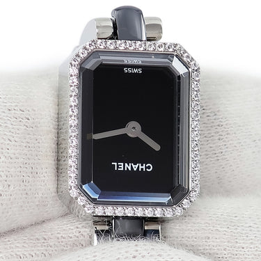 腕時計 シャネル CHANEL プルミエール セラミック H2163 クオーツ レディース 純正ダイヤ ブラック 黒 角型