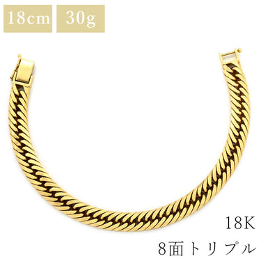 喜平 KIHEI K18 18金 18.2cm 30.3g 8面トリプル イエローゴールド K18YG ブレスレット 造幣局検定マーク ショッピングローン対応していません