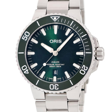 腕時計 オリス ORIS アクイス デイト 01 733 7730 4157 自動巻き メンズ グリーン 緑 逆回転防止ベゼル ダイバーズ