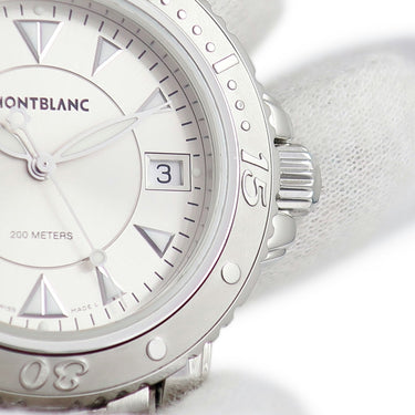 腕時計 モンブラン Montblanc マイスターシュテュック デイト 7037 クオーツ メンズ シルバー 逆回転防止ベゼル