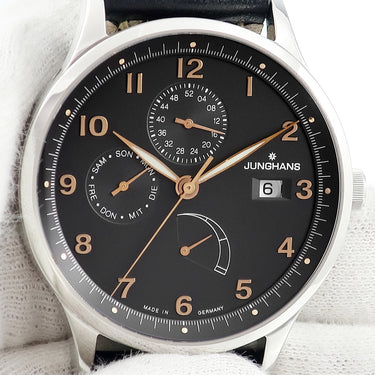 腕時計 ユンハンス JUNGHANS アタッシェ アジェンダ 027/4563 自動巻き メンズ ブラック デイデイト パワーリザーブインジケーター