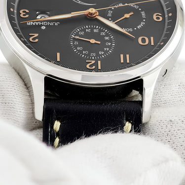 腕時計 ユンハンス JUNGHANS アタッシェ アジェンダ 027/4563 自動巻き メンズ ブラック デイデイト パワーリザーブインジケーター