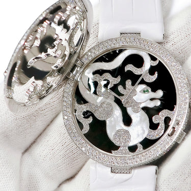 腕時計 カルティエ Cartier ル シルク アニマリエ ドラゴン WS000307 自動巻き メンズ OH済 K18WG 純正ダイヤ ハンターケース 限定
